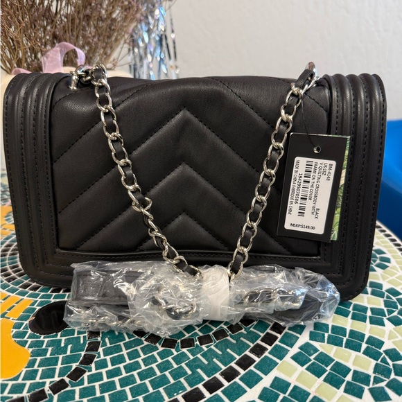 New With Tags!! Badgley Mischka Black Vegan Leather Quilting Crossbody Bag - Picture 7 of 11